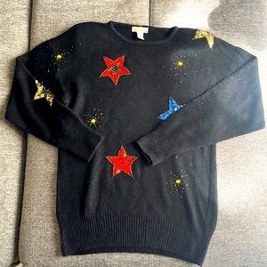 1980s Black Silk Blend Sequin / Beaded Sweater